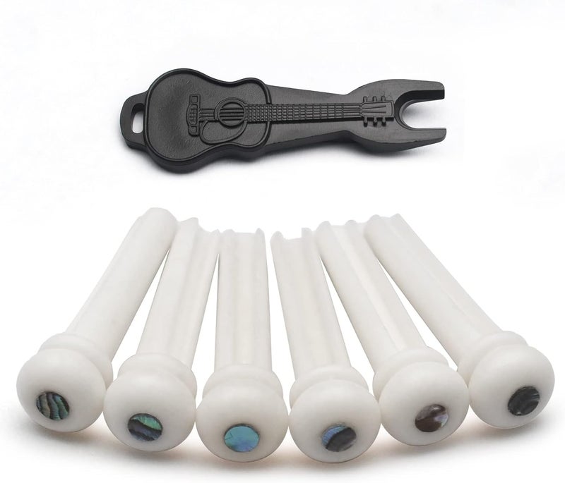 MAXCHEER Guitar 6Pcs Acoustic Guitar Bridge Bone Pins with Pearl Shell Dot Guitar Pressure String Nails Pin Guitar Parts - Image 1